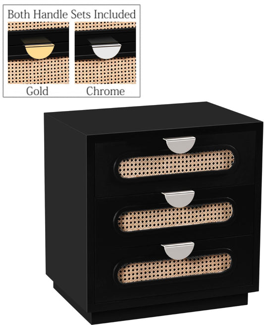 Cane Mid Century Night Stand with Natural Cane Drawers and Stylish Brass Handles for Your Bedroom