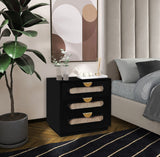 Cane Mid Century Night Stand with Natural Cane Drawers and Stylish Brass Handles for Your Bedroom