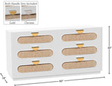Cane Mid Century Dresser with Natural Cane Drawers and Elegant Brushed Brass and Chrome Handles