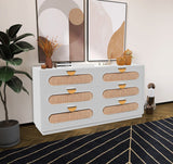 Cane Mid Century Dresser with Natural Cane Drawers and Elegant Brushed Brass and Chrome Handles