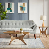 Modern Mid-Century Triangular Wood Side Table, Natural