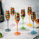 Stained Glass Champagne Flutes Set of 6 Hand Painted