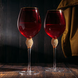 Large Diamond Wine Glasses, 10" H Gold Rim Rhinestone (4, Red)