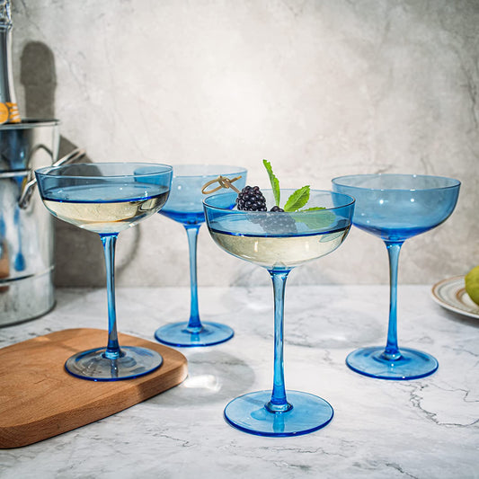 The Wine Savant Colored Coupe Glass | 7oz | Set of 4 (Blue)