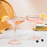 Colored Blush Pink & Gilded Rim Coupe Glass, Large 9oz