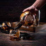 Gold Etched Whiskey Decanter Set Globe, Bourbon (27 Oz) (Gold)