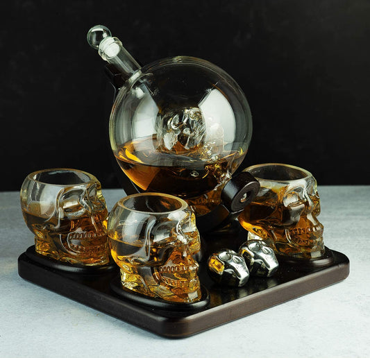 Skull Skeleton Wine & Whiskey Globe Decanter Set 850 mL