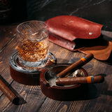Luxurious Cigar Glass - In A Leather Horseshoe Storage Case