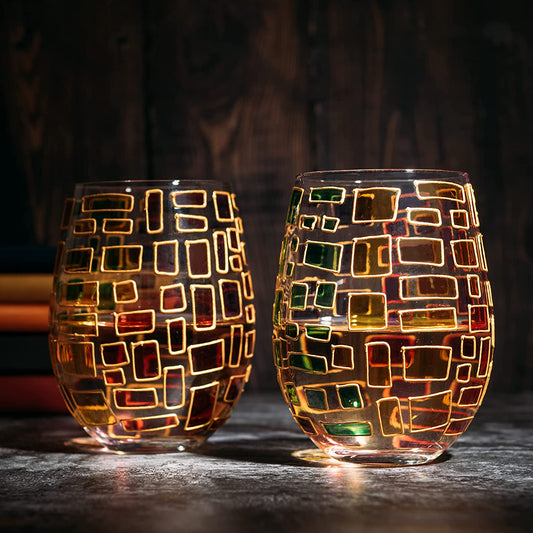 Renaissance Stained Glass Windows, (Stemless Wine Glasses)