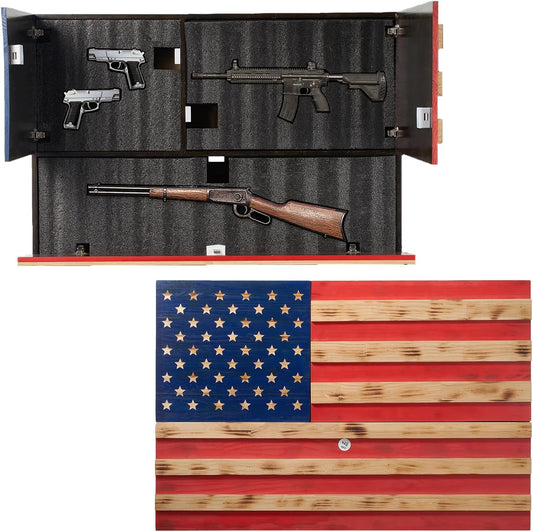 Tactical Rustic Hidden American Flag Gun Storage with Trap Door