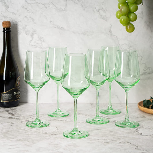 Green Colored Wine Glass Set, 12oz Glasses Set of 6