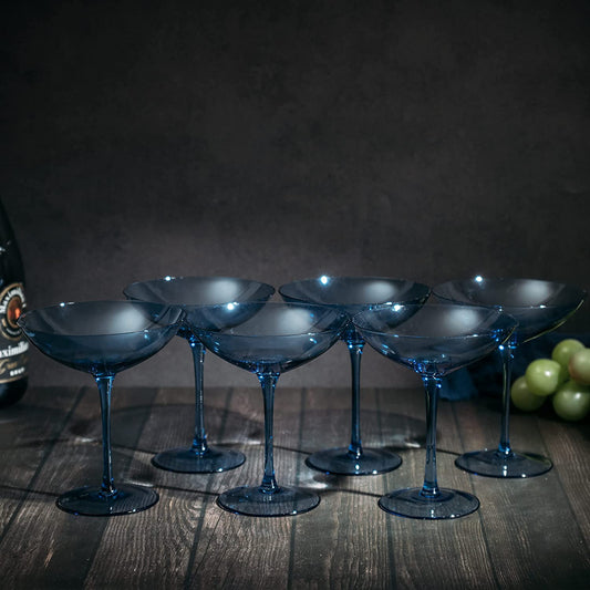 Cobalt Blue Colored Champagne Coupe Glasses 12oz Set of 6