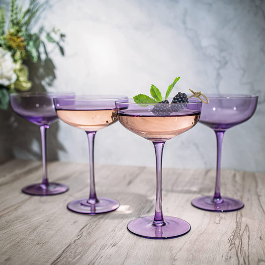 The Wine Savant Colored Coupe Glass | 7oz | Set of 4 (Lavender Purple)
