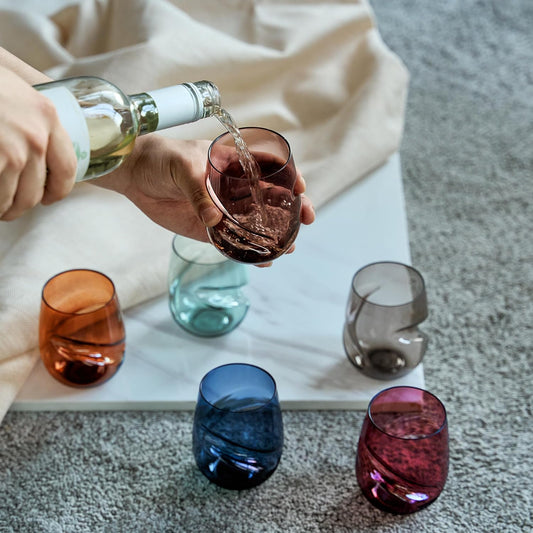 Khen Unbreakable Aerating Stemless Wine Glasses Set of 6-13 oz Pastel Glass
