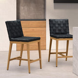 PURPLE LEAF Outdoor Counter Height Stools Set of 2, PU Leather Patio Bar Set with Aluminum Frame, Bar Chairs for Poolside, Garden, Kitchen Island