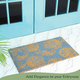 Light Blue Floral Motif Coir Doormat - 17"X30"