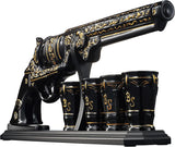 Luxury Black and Gold Pistol Decanter Set & 4 Shot Glasses