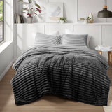 300GSM Fluffy Ribbed Plush Comforter Set,Grey Ombre