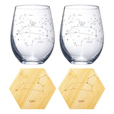 Set of 2 Zodiac Sign Wine Glasses with 2 Wooden Coasters (Leo)
