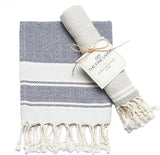 Blue & Gray Turkish Cotton Towels Set of 2, 18"x40"