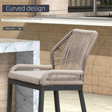 PURPLE LEAF Outdoor Bar Stools Wicker Rattan Bar Stools with Back Aluminum Outside Garden Patio Bar Chairs