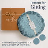 Blue Braided Cotton Placemats Set of 4 with Fringes