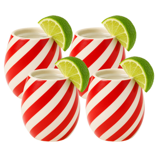 Red Swirl Christmas Ceramic Stemless Shot Glasses  | Set of 4 | 6oz
