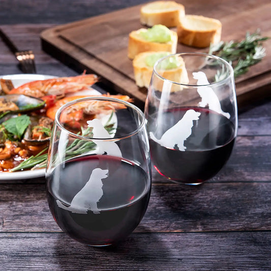 Set of 2 Golden Retriever Dog Stemless Wine Glasses