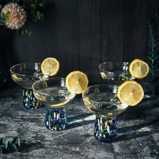 Stemless Margarita Glass – Set of 4 - Luxury Hand Blown Confetti Margaritas