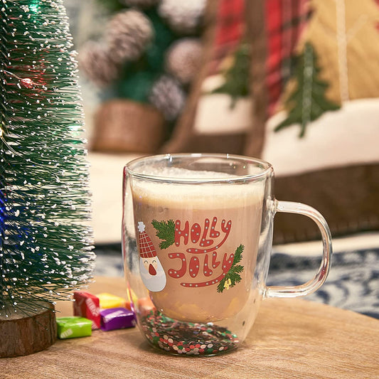 Set of 2 Holly Jolly Christmas Design Tumbler Mugs - 9.5 oz
