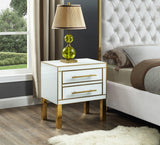 Gigi Contemporary Side Table with Gold Stainless Steel Legs & White Glass, Stylish Storage Solution