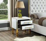 Gigi Contemporary Side Table with Gold Stainless Steel Legs & White Glass, Stylish Storage Solution
