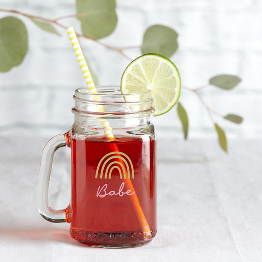 12 oz. Mason Jar Mug with Lid - Boho Rainbow Babe (Set of 6)