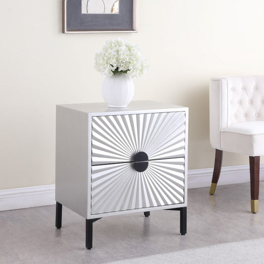 Glitz Glamorous Contemporary Side Table with Starburst Design and Matte Black Hardware Accent