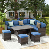 7 Piece High Curved Back Outdoor Dining Sectional Sofa