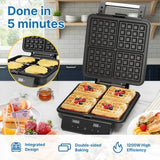 Stainless Steel Waffle Maker 4 Slices with Quick Heat-Up