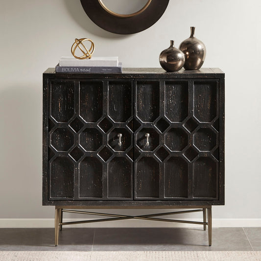 Distressed 2-Door Accent Chest Storage Cabinet, Black *