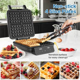 Stainless Steel Waffle Maker 4 Slices with Quick Heat-Up
