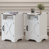 Nightstand with Charging Station Wooden Rustic 2 Count
