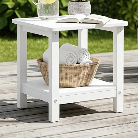 White Hdpe 2‑Tier Indoor & Outdoor Side Accent Table