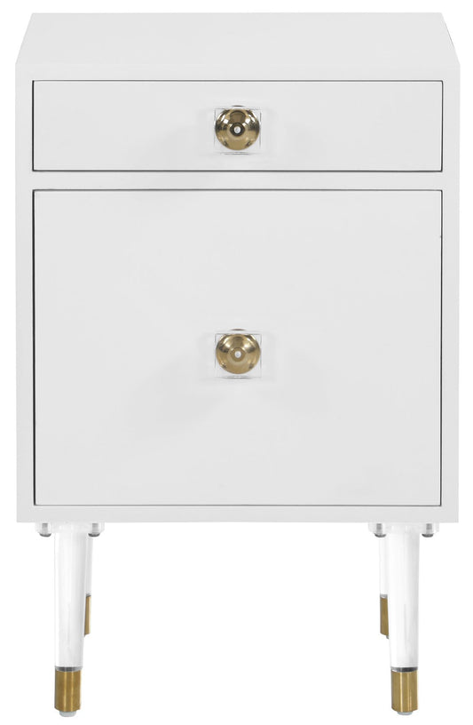 Lia Contemporary Side Table with Gold Trim and Acrylic Legs - Stylish Storage for Modern Decor