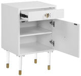Lia Contemporary Side Table with Gold Trim and Acrylic Legs - Stylish Storage for Modern Decor