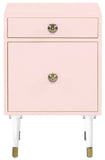 Lia Contemporary Side Table with Gold Trim and Acrylic Legs - Stylish Storage for Modern Decor