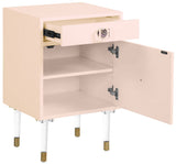 Lia Contemporary Side Table with Gold Trim and Acrylic Legs - Stylish Storage for Modern Decor
