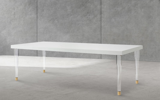 Bethany Contemporary Dining Table with Glossy Finish and Clear Acrylic Legs for Elegant Spaces