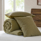 3 Piece Vintage Waffle Washed Comforter Set, Green