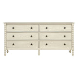 70"W 6-Drawer Large Spindle Wood Dresser, Antique Cream *