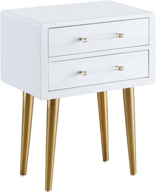 Zane Elegant White Lacquer Side Table with Gold Legs & Acrylic Handles for Contemporary Spaces