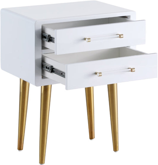 Zane Elegant White Lacquer Side Table with Gold Legs & Acrylic Handles for Contemporary Spaces