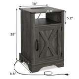 Nightstand with Charging Station Wooden Rustic 2 Count